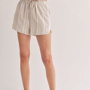 Women's Linen Blend Striped Dolphin Shorts | Ivory Taupe